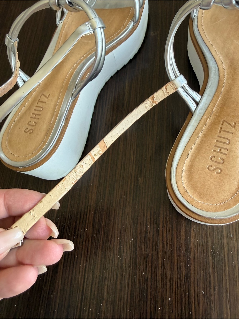 SCHUTZ Metallic Silver Knotted T-Strap Sandals - Picture 6 of 11